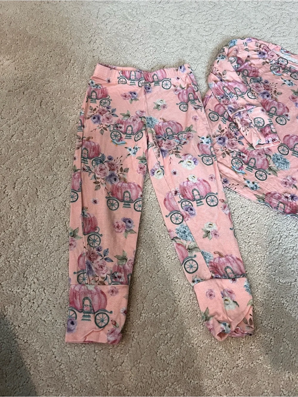 Posh Peanut Long Sleeve Pajama Set “Pumpkin Carriage Floral Print Size 2T EC - Picture 2 of 6